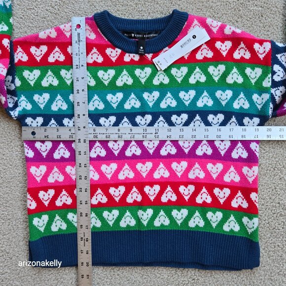 NWT Aqua x Kerri Rosenthal Happy Hearts Sweater XS - Picture 3 of 11
